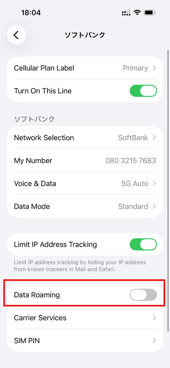 STEP17 Turn off Data Roaming