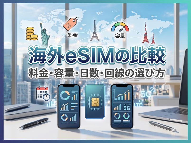 海外eSIMの比較ガイド | 料金・容量・日数・回線の選び方を解説！